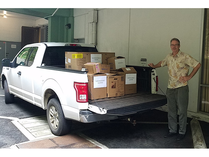 David Horgen with PPE donation for Castle Med Center