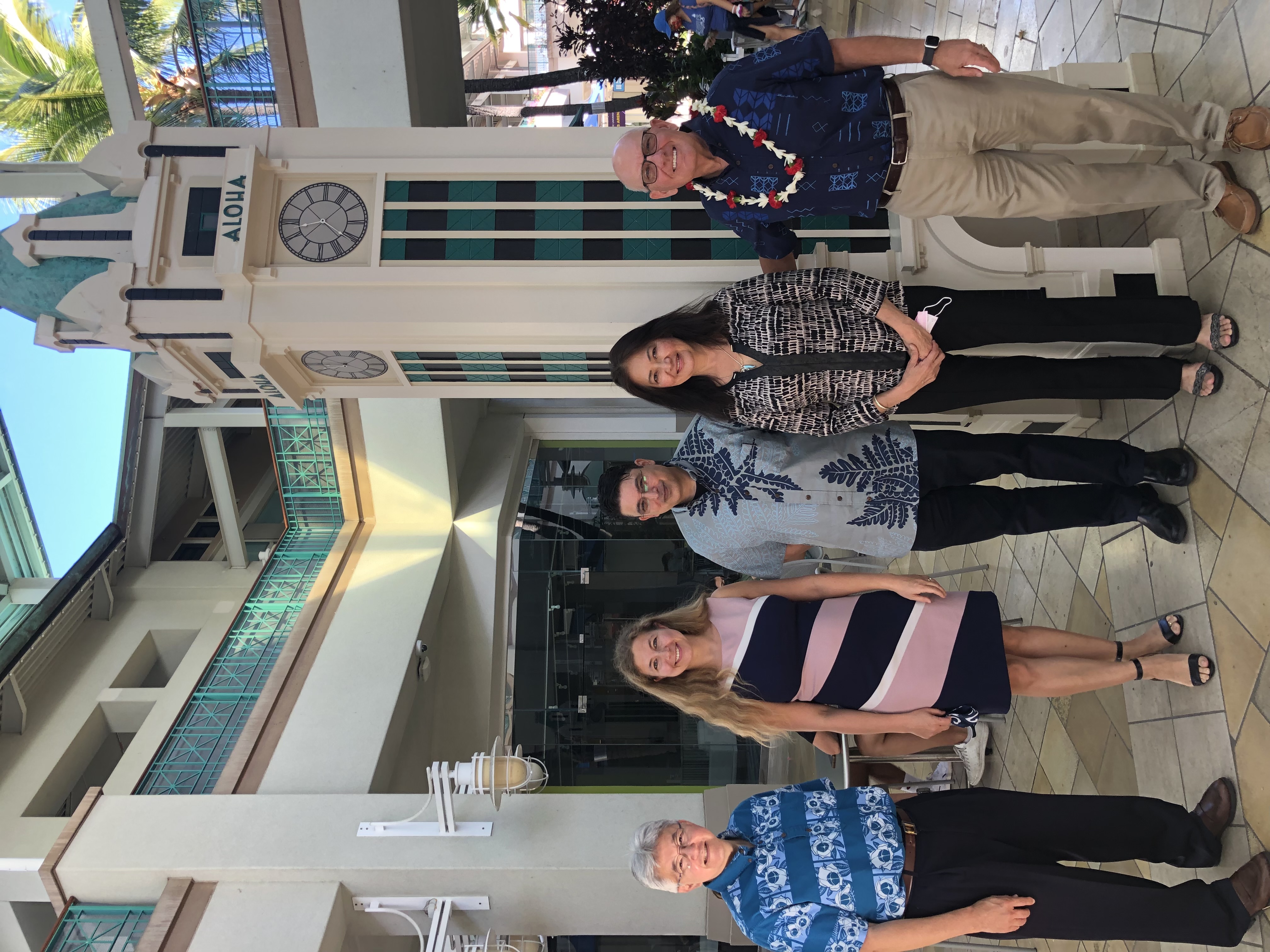 Pictured from left to right President John Gotanda, Director of Financial Analysis Lana Wilding, Ph.D., Dean of the College of Professional Studies Mani Sehgal, Michelle Alarcon, Jeffrey Boromisa.