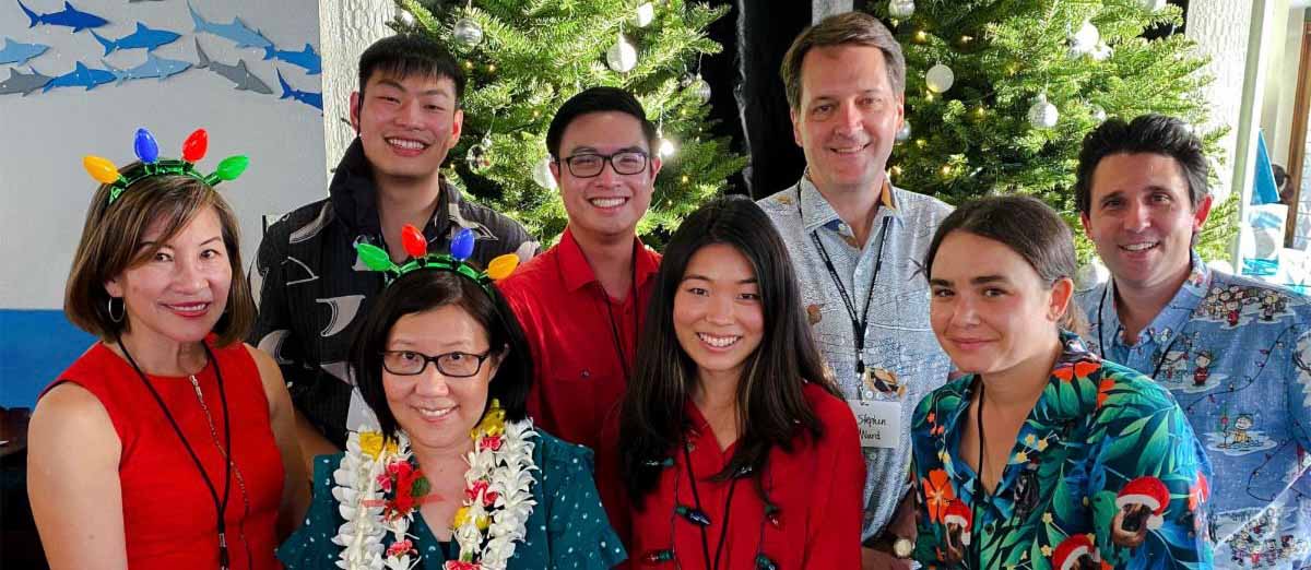 HPU Communications and Marketing team (left to right): Cathy Lee Chong, Michael Matsushita, Lianne Yamamura, Algeo Rosario, Alyssa Mori, Stephen Ward, Taylor Shown, Gregory Fischbach