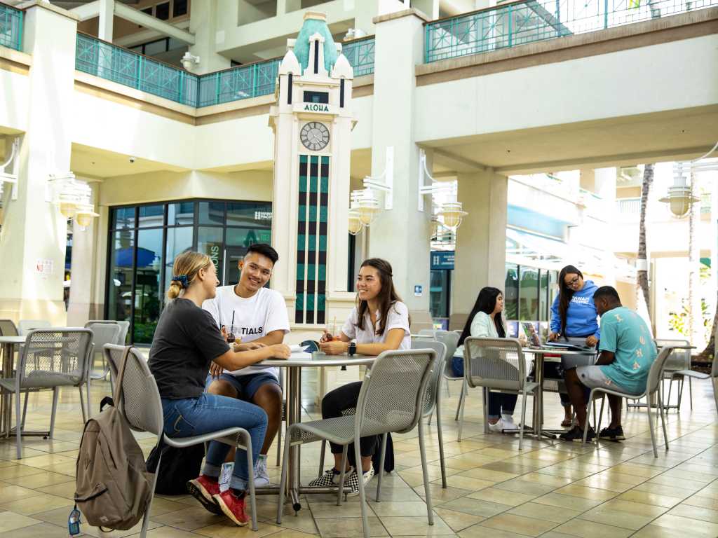 Study group of HPU students at HPU's Aloha Tower Marketplace