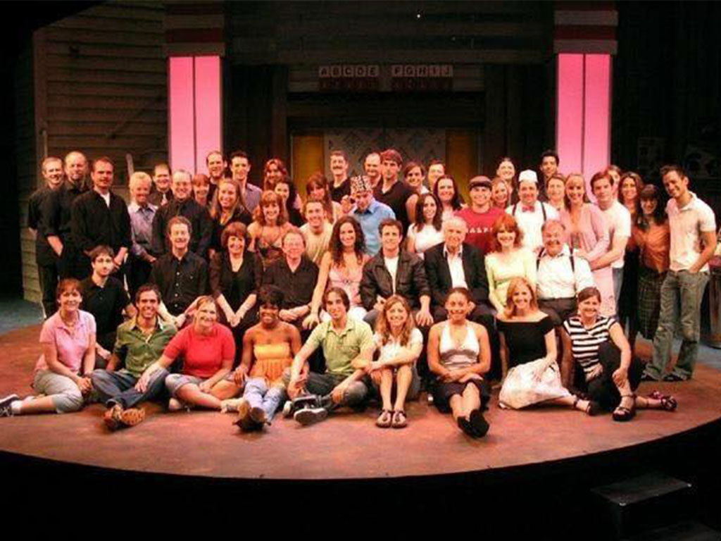 The cast of Happy Days the musical (Stapleton seen third row center behind Garry Marshall).