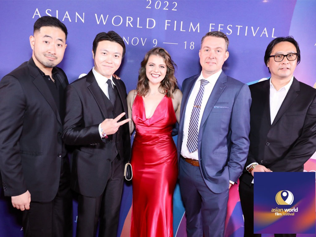 Team Junho at the Asian World Film Festival: (Left to Right) Writer and Director David Seok Hoon Boo, Lead Actor Wonjun Jo, Producer Rebecca Teresia, Director of Photography/Executive Producer Nick Myggen, Supporting Actor John Yi