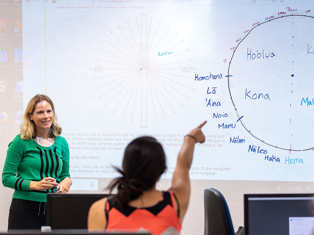 Associate Professor Tara Davis teaches an honors course at HPU