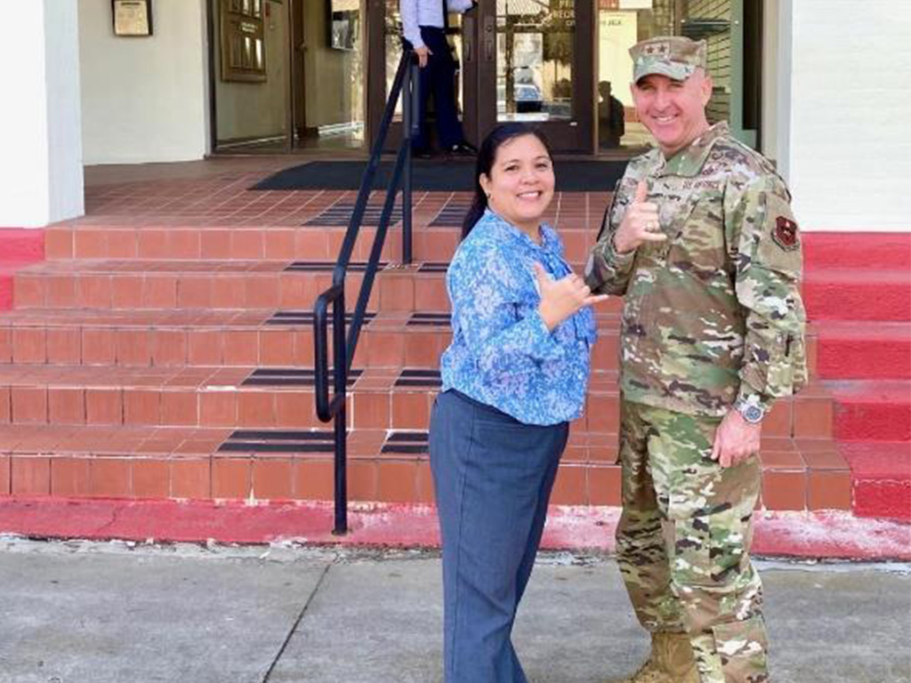 Leeah Javier with Maj. Gen. Edward Thomas, Jr., Commander of the Air Force, JBSA-Randolph