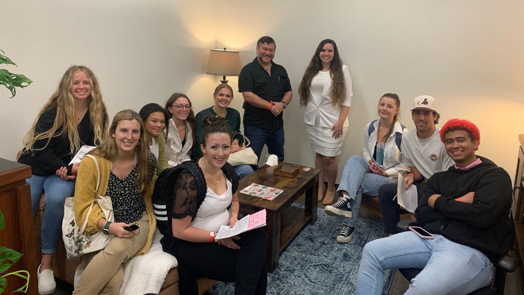 Professor Matt LoPresti with students at the Hawaii State Capitol