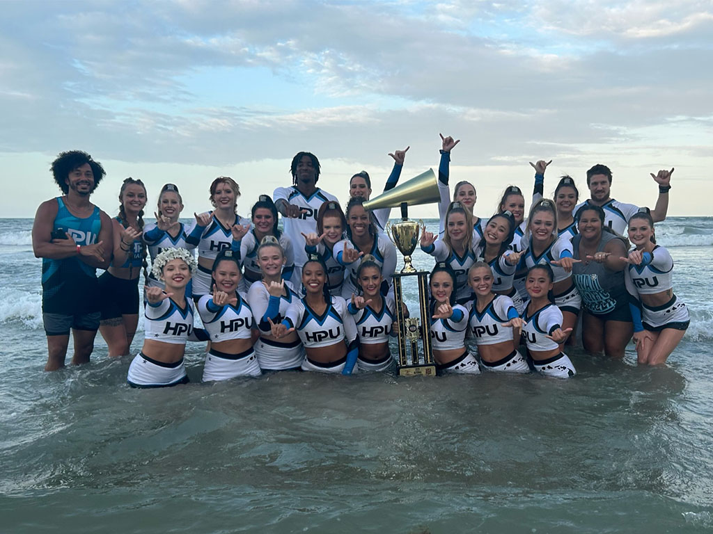 HPU cheer celebrates their win in Florida