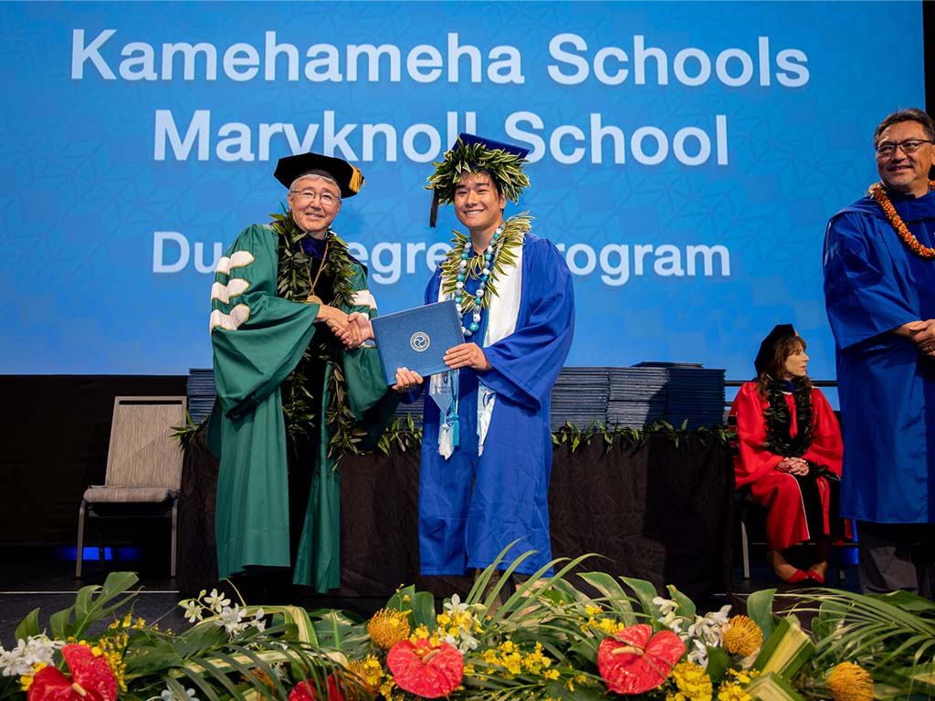 Over 100 Kamehameha Schools students and eight Maryknoll School students received their AA degrees in the dual-credit program