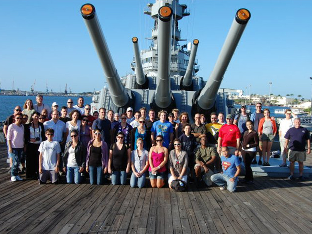 Diplomacy and military studies students, faculty, staff, family, community supporters tour the 'Mighty Mo' at Pearl Harbor