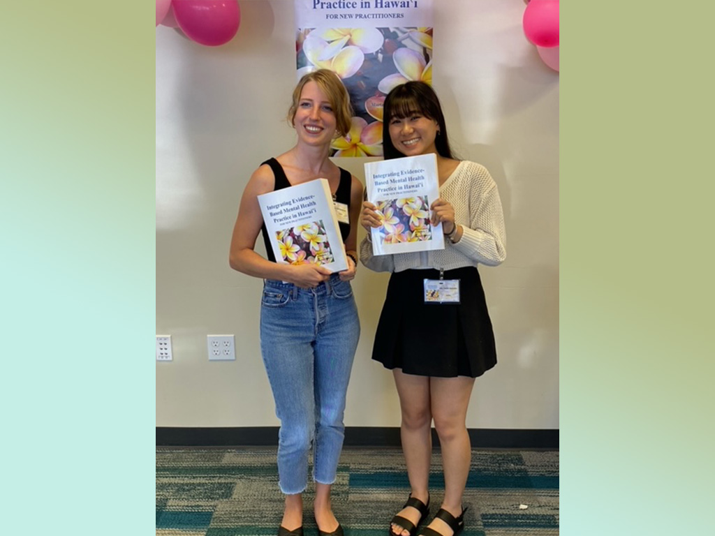 Tori Gutierrez (left) at the textbook launch