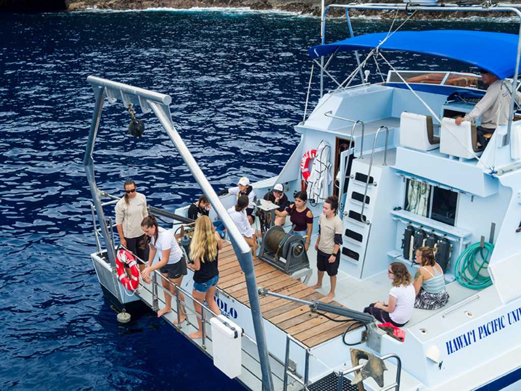 HPU students learn on location on the HPU Kaholo catamaran