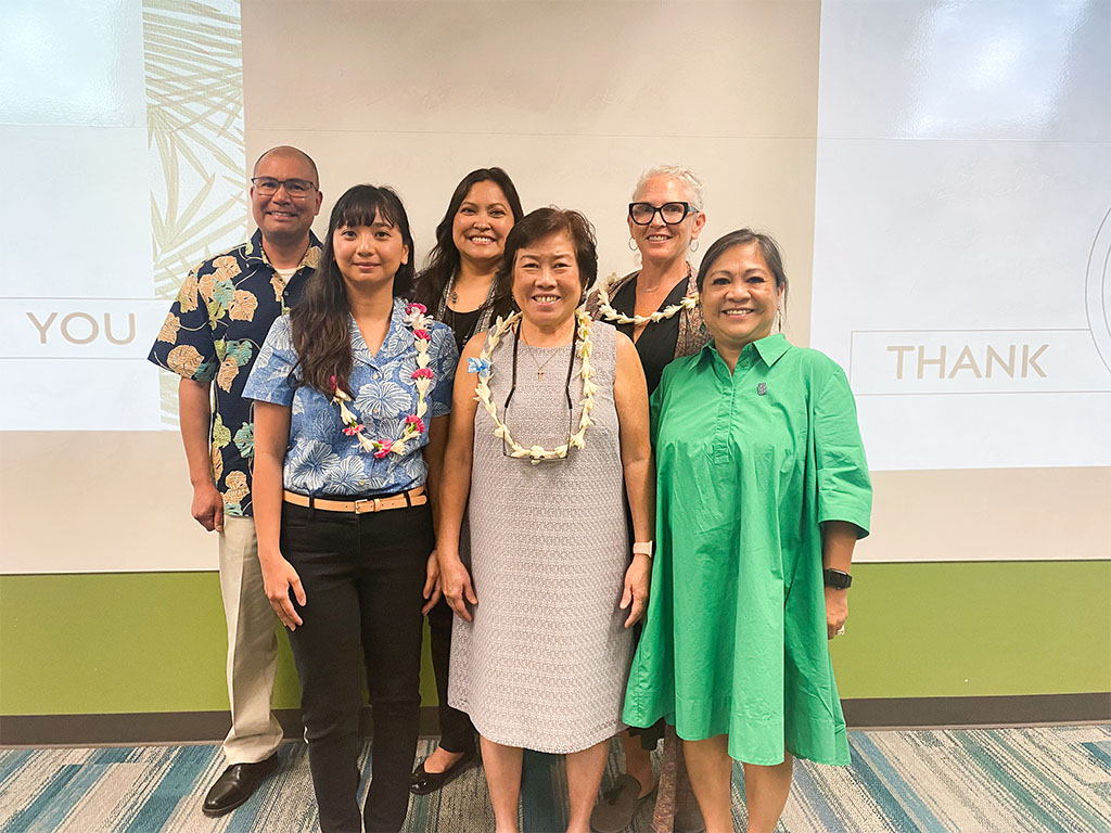 HPU Doctor of Nursing Practice students present project defenses (left to right, top row): Joel Bauzon, Tracy Ocampo, Jennifer Baumstark; (bottom row, left to right) Paula Bendigo, Augustina Manuzak, Edna Magpantay-Monroe