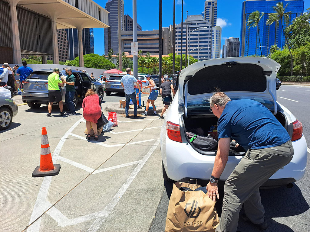 HPU faculty and staff contributed towards the Maui relief drop off at the Hawai'i State Capitol