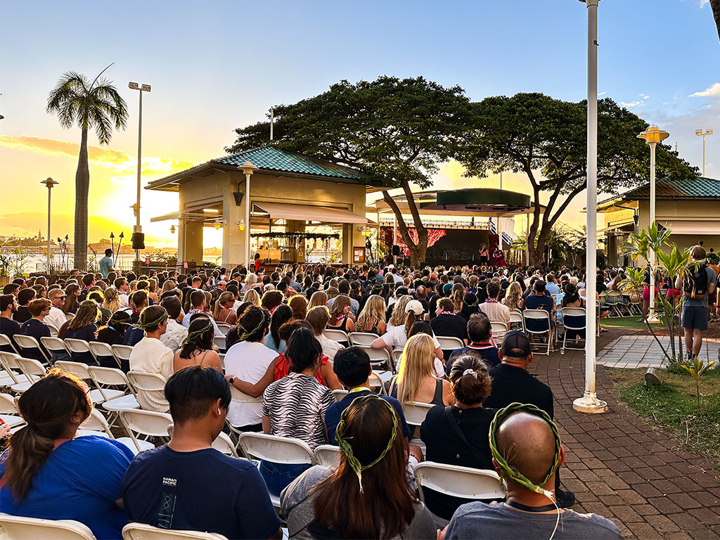 A luau at Aloha Tower Marketplace for HPU students and their families