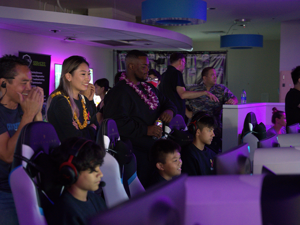 Parents and Coaches watch and cheer their students at the Hawaii Esports League Finals at HPU