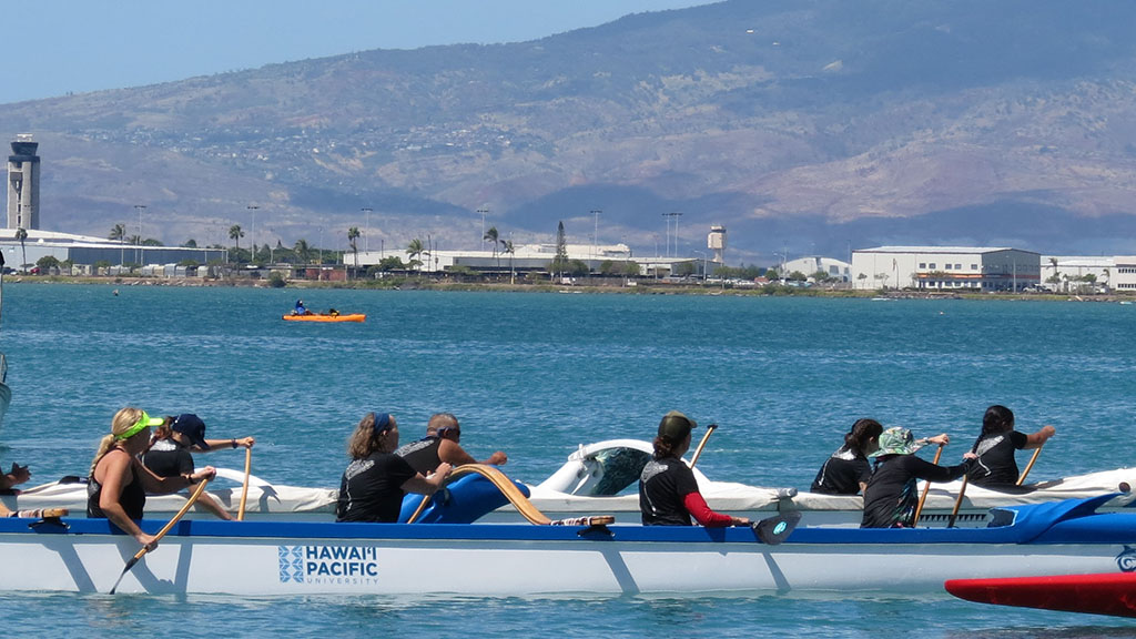 The HPU team raced 14 miles from Hawai'i Kai to Sand Island