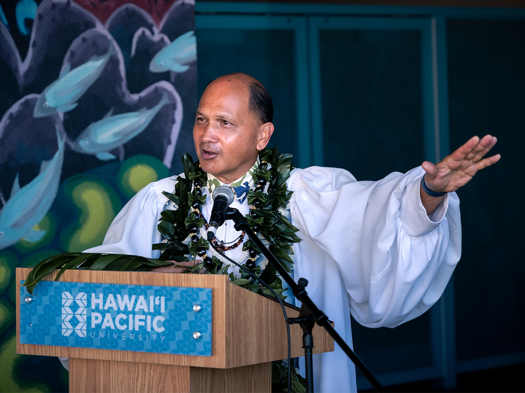 Kahu Kordell C. L. Kekoa at the blessing ceremony on November 1, 2023