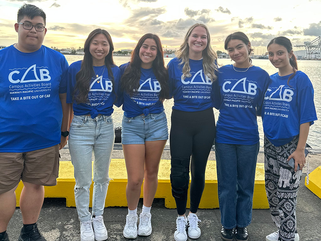 Marisol Castillo and other Campus Activities Board and Student Government Association members on their CAB and SGA Fall Retreat. Pictured with CAB Administration Director An Vo, CAB Membership Director Kanon Morimoto, CAB Event Coordinator Rebecca Raynoschek, CAB Event Coordinator Kamalani Hanuna-Siqueira, and CAB Event Coordinator Tanistha Laxmi-Pant