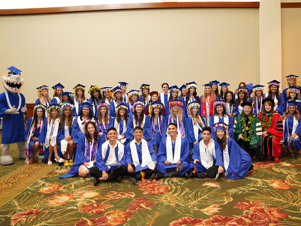 HPU graduates with John Gotanda and Jennifer Walsh shortly before the ceremony commenced