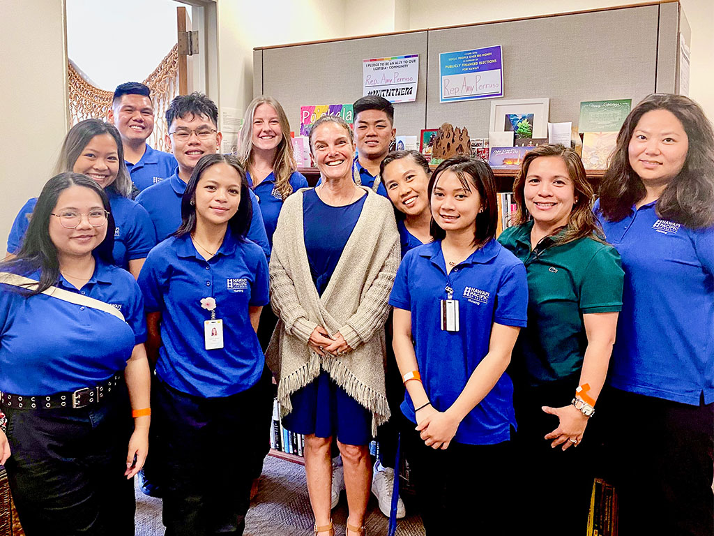 HPU nursing students and HPU Assistant Professor Leeah Javier met with Hawai'i House Representative Amy Perruso