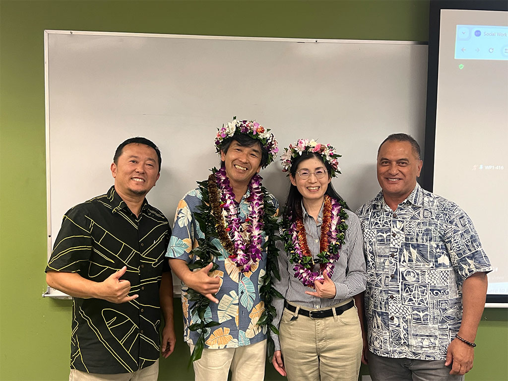Left to right, BSW Program Chair and Assistant Professor Vince Okada, Ph.D., Professor Watanabe, Professor Yamada, and Associate Professor Peter Mataira, Ph.D
