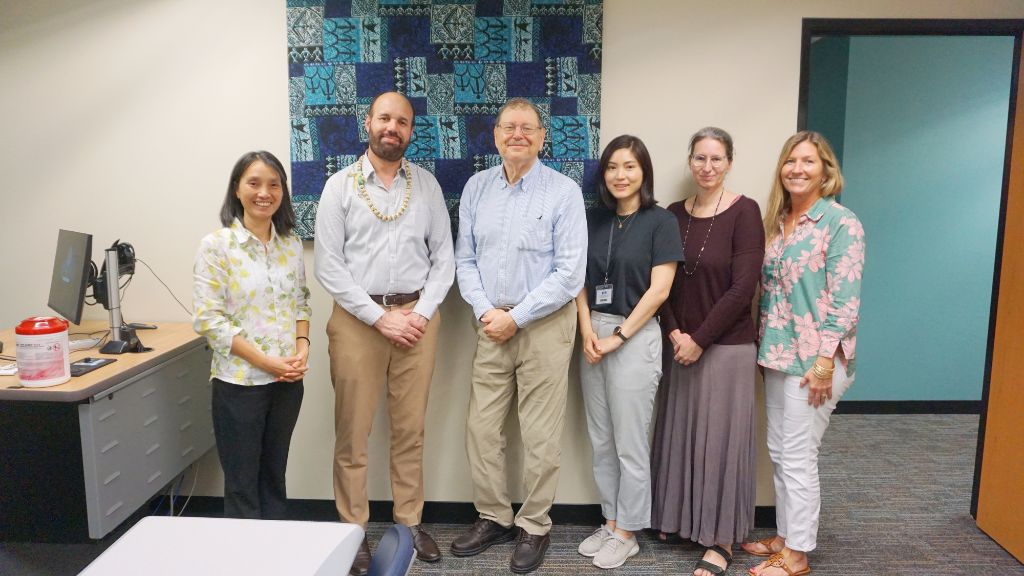 From left to right are HPU faculty and staff with featured speaker Dr. Khan: Hanh Nguyen, Kamal Khan, Marc Gilbert, Ann Tai Choe, Maria Levy, Tara Wilson