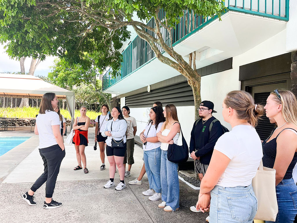 HPU students toured the outdoor facilities that includes paddleball courts, gym, and a swimming pool 