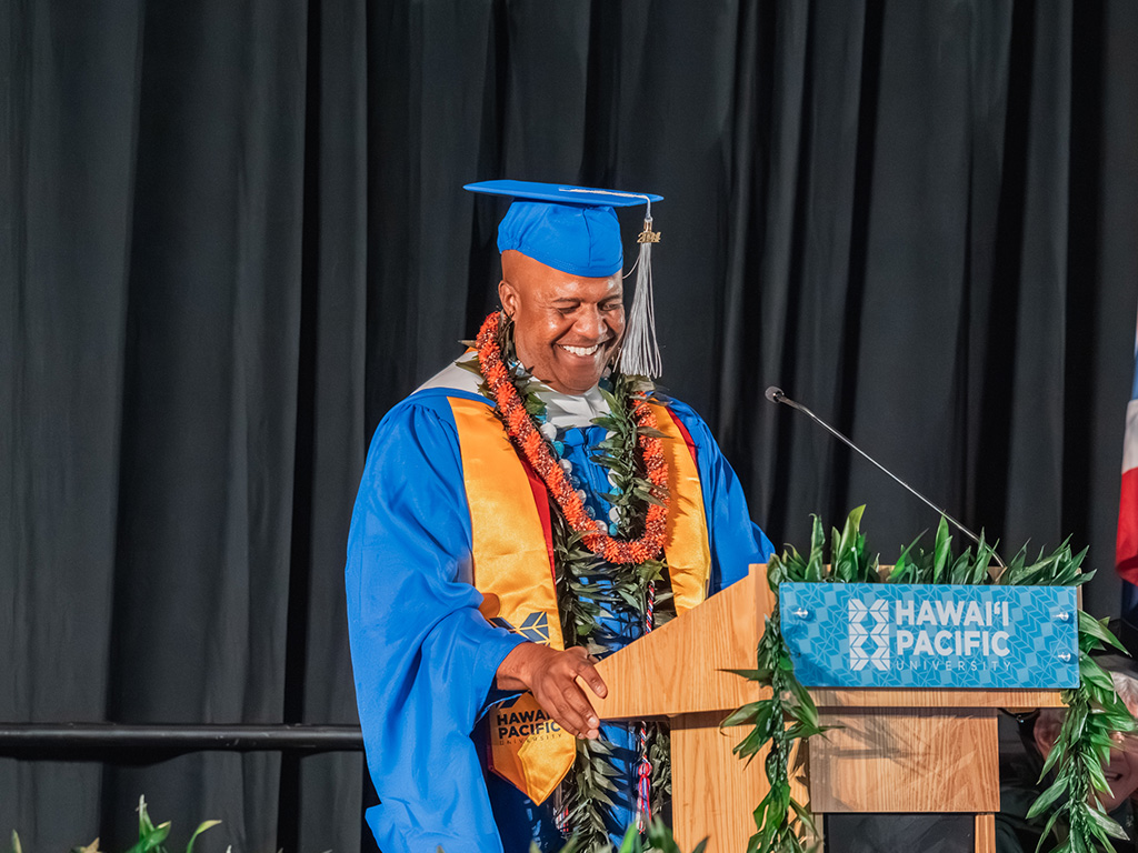 Graduate valedictory speaker Lt. Col. Omar E. Becerril (USAF)