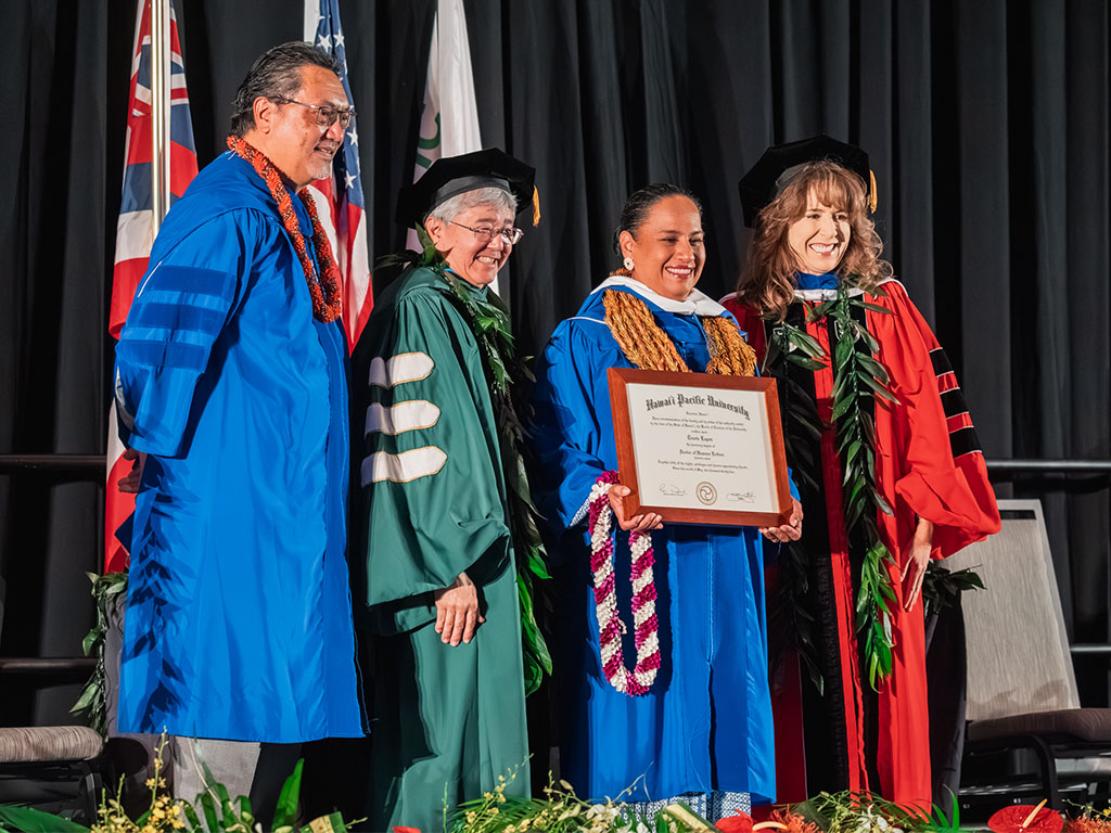 HPU Professor of Hawaiian Language Tracie Lopes received an honorary doctorate degree