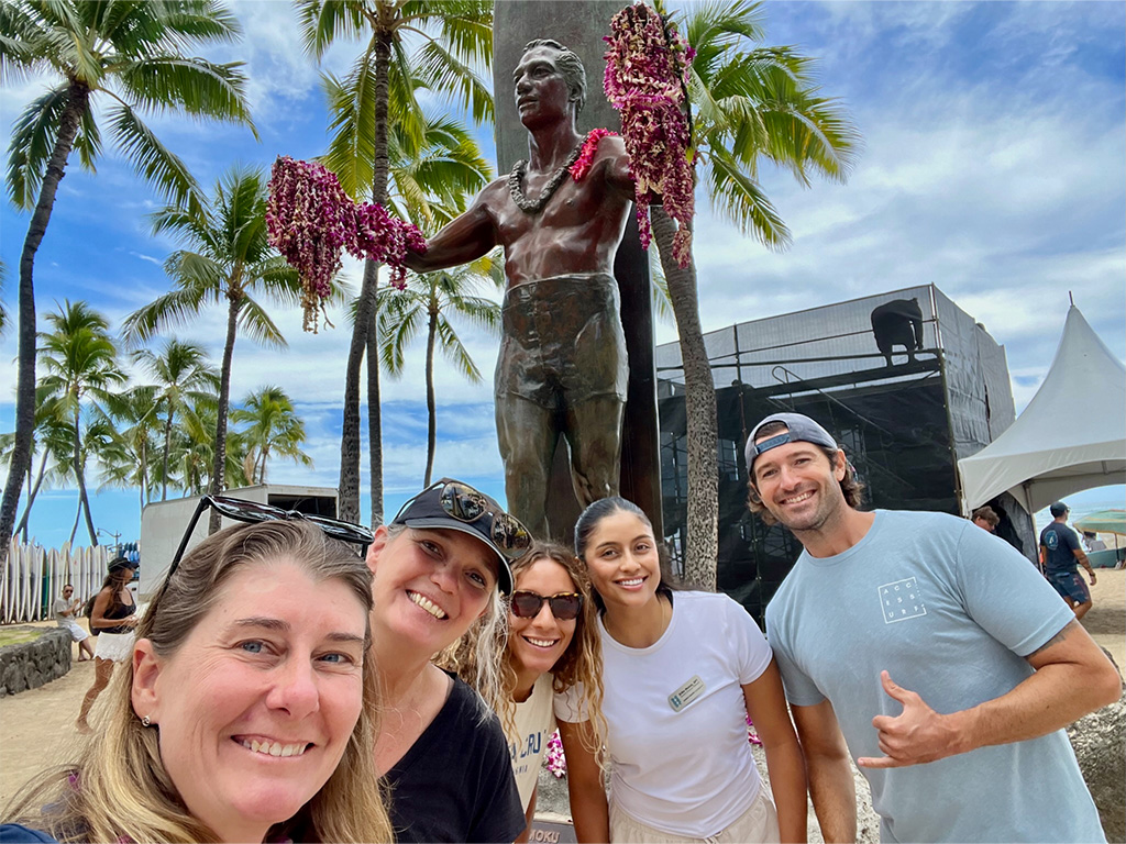 (Left to right) Heather David, AccesSurf Executive Director Cara Short, and HPU DPT students Daria Jones, Erika Munoz, Ryan Jaramillo at the 2024 HASC event in Waikiki