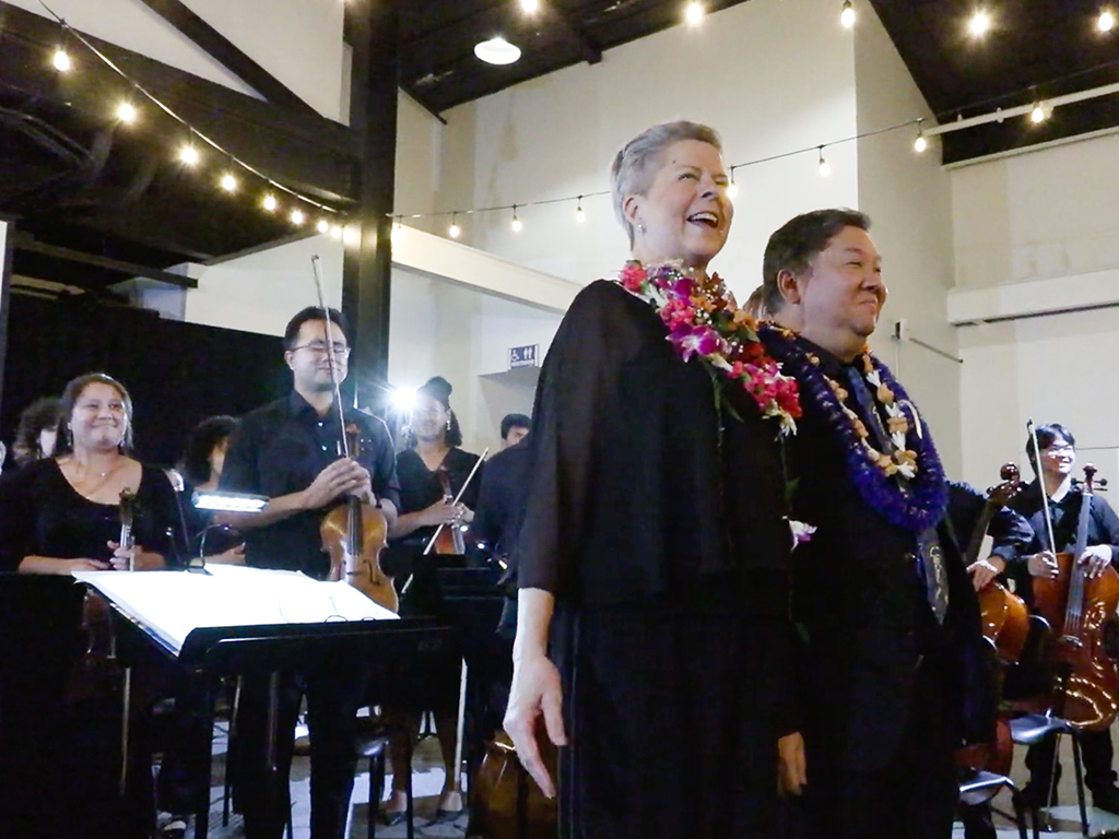 Director of Performing Arts at HPU Teresa McCreary, Ph.D., and Orchestra Director at Kamehameha Schools Elton Masaki