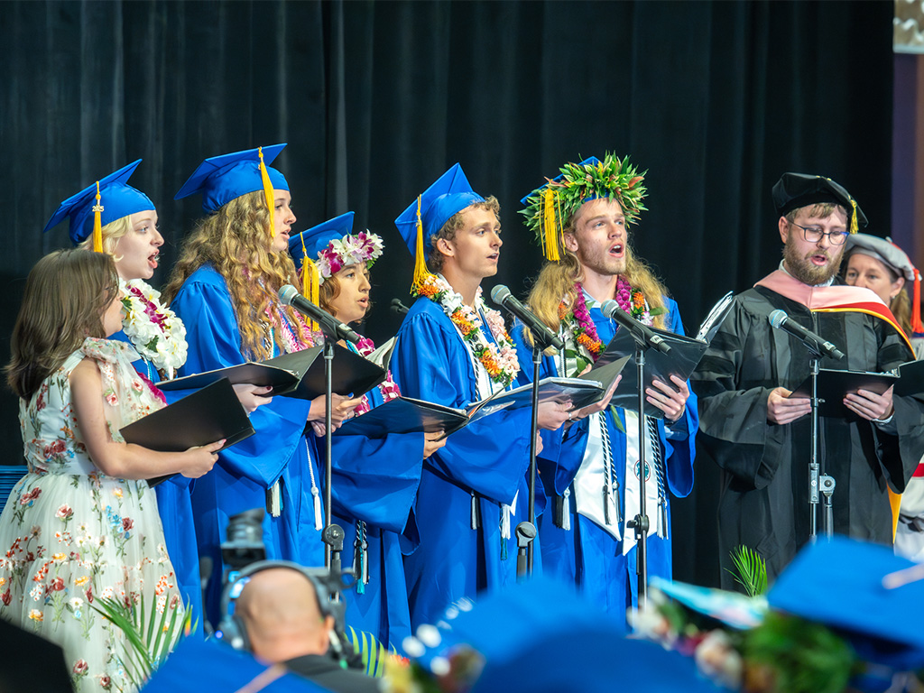 The 'Star-Spangled Banner' and 'Hawai'i Pono'i' were performed by the HPU International Vocal Ensemble Singers