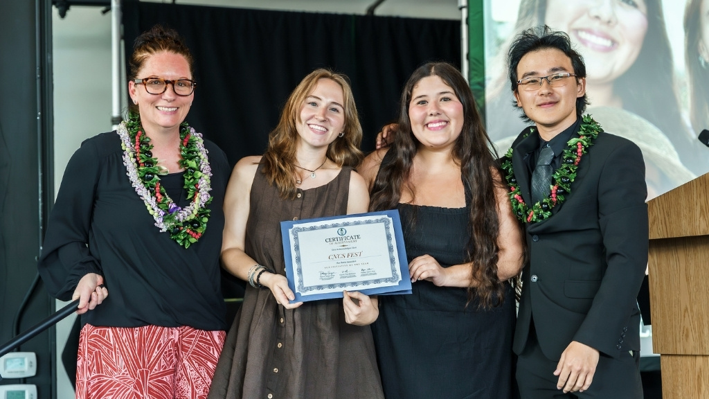On behalf of 'CNCS Fest,' Leigha Dick and Grace Ramirez accepted the SGA Initiative of the Year Award