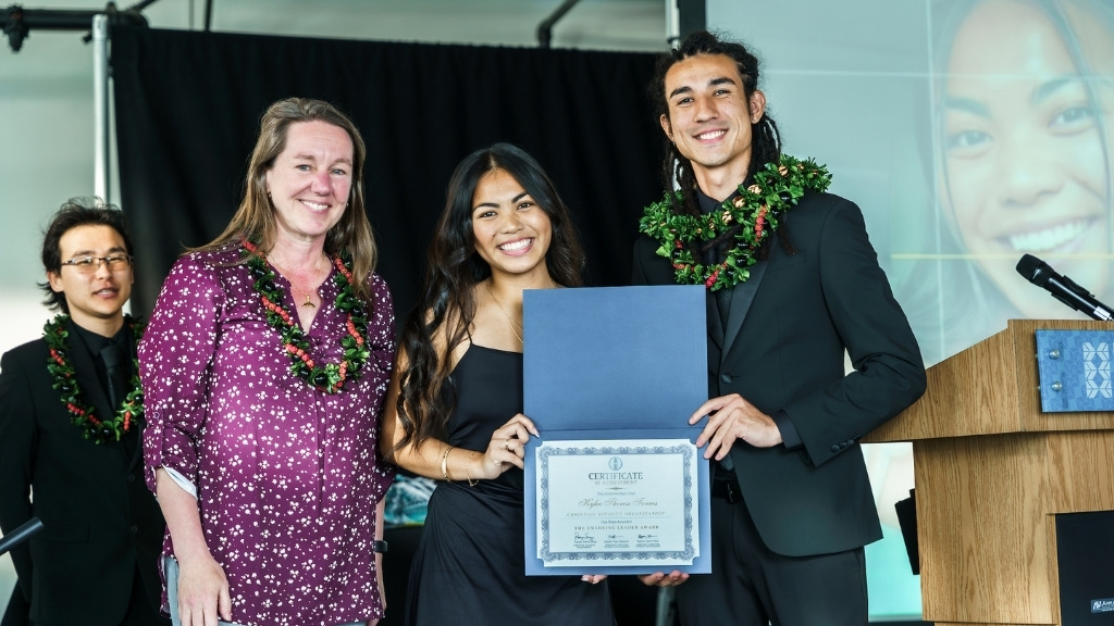 Dr. Brenda Jensen, Emerging Leader awardee Kylee Therese Torres, and Tian Robinson