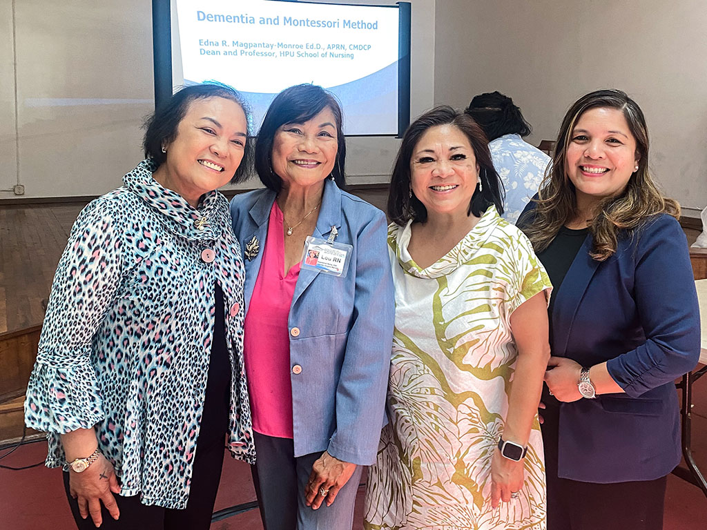 Dean Edna Magpantay-Monroe (second from right) and Leeah Javier (far-right) presented to an audience of more than 50 registered nurses at 'Education Day,' held on May 10