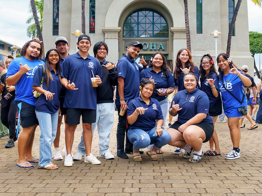 HPU students at the event in front of Aloha Tower