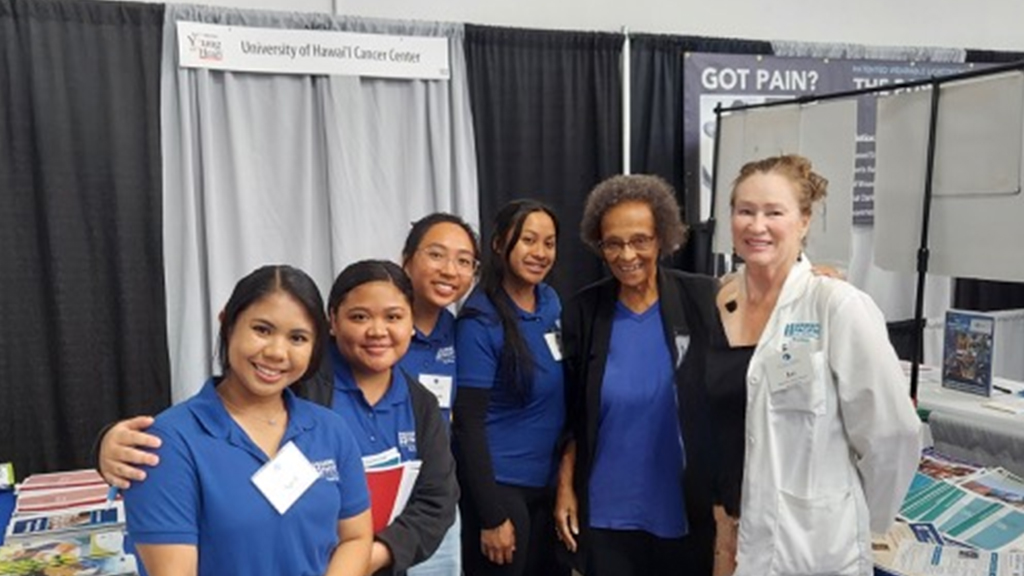HPU School of Nursing students with HPU nursing faculty members Patricia Burrell (second from right) and Joy Bliss (far-right)