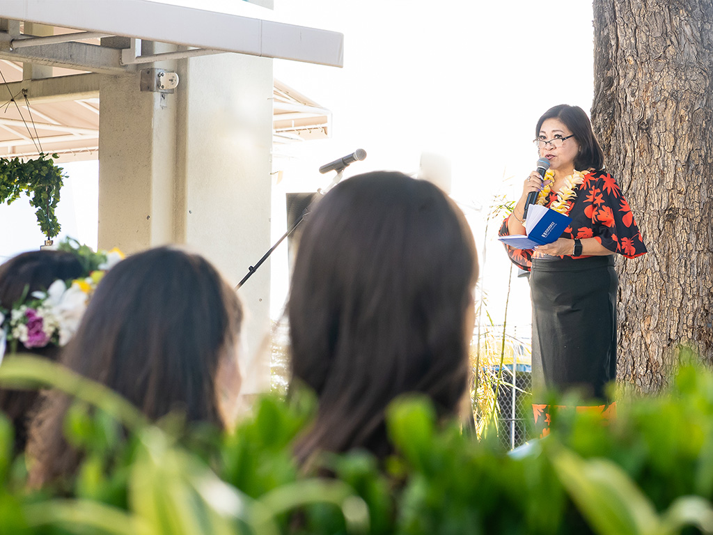HPU School of Nursing Dean Edna Magpantay-Monroe spoke on the history and significance of the pinning tradition