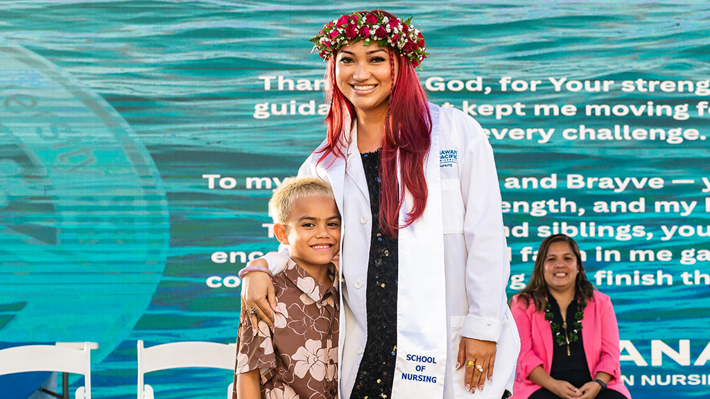 An HPU nursing student at the pinning and recognition ceremony