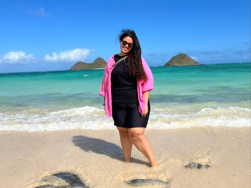 HPU master's student Samantha Arroyo on Lanikai Beach