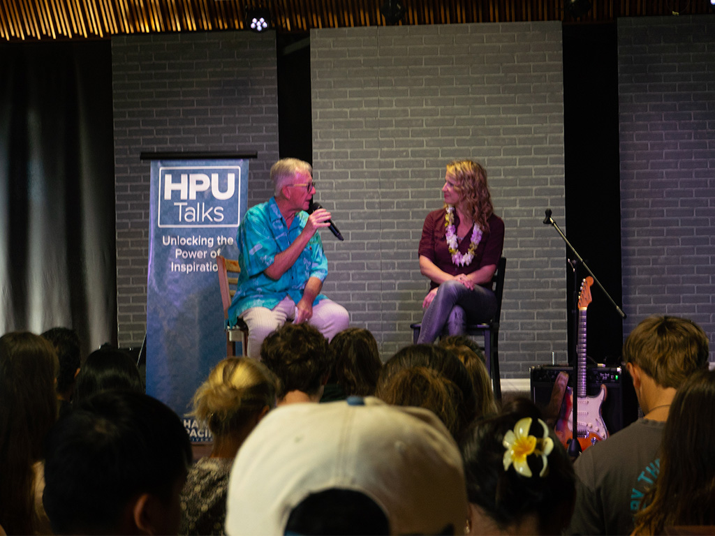 John Hart and Ana Popovic discuss music and life at an HPU Talks event held on December 8, 2025