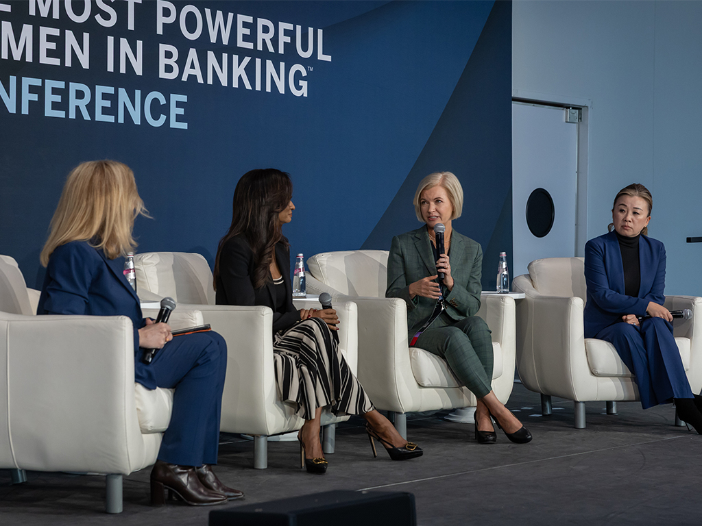 Jill Castilla as a panelist at American Banker’s Most Powerful Women in Banking Conference. (Pictured L-R: Kate Berry, American Banker; Racquel Oden, HSBC; Jill Castilla, Citizens Bank of Edmond; Wendy Cai-Lee, Piermont Bank)