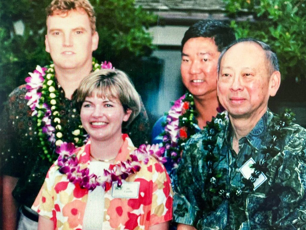 Jill Castilla received the HPU Paul Loo Young Alumni Award in 2002. The award’s namesake, the late Paul Loo, is pictured in the first row, far right