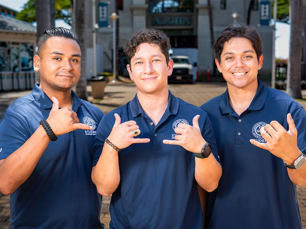 From left to right, Student Government Association Veterans Senator Nicolas Uriostegui-Valadez, Graduate Students’ Senator Tyler Blonder, Military Senator Noah Eddins 
