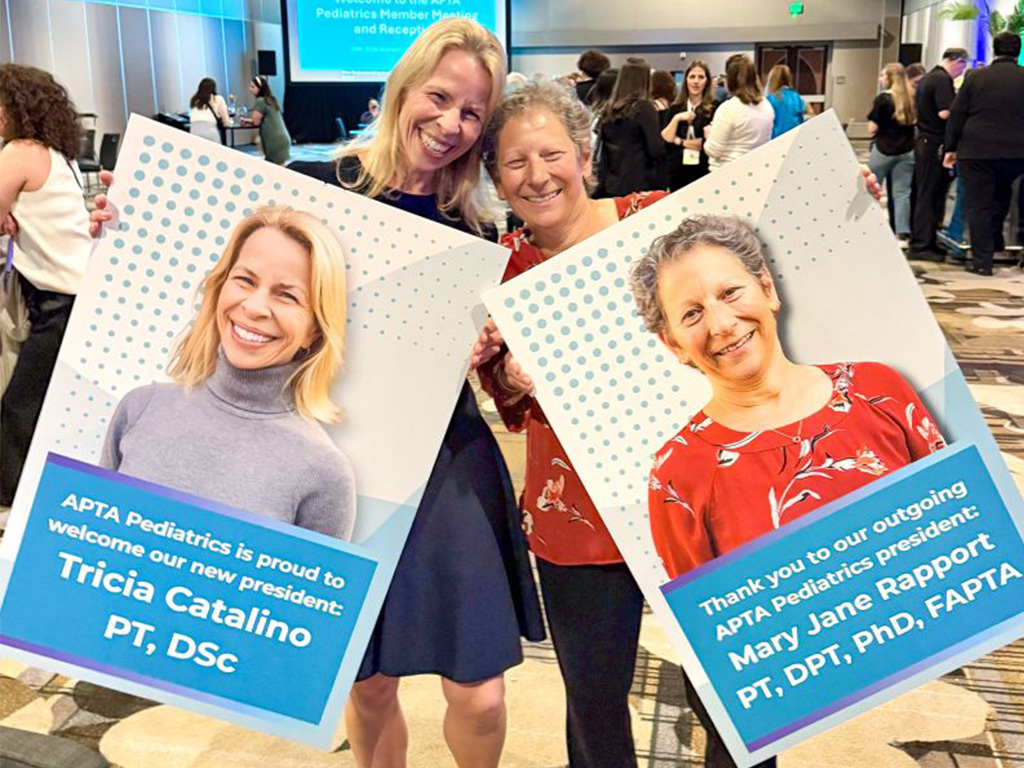 HPU Dean Tricia Catalino (left) and Mary Jane Rapport (right) at a recent APTA Pediatrics conference in Anaheim