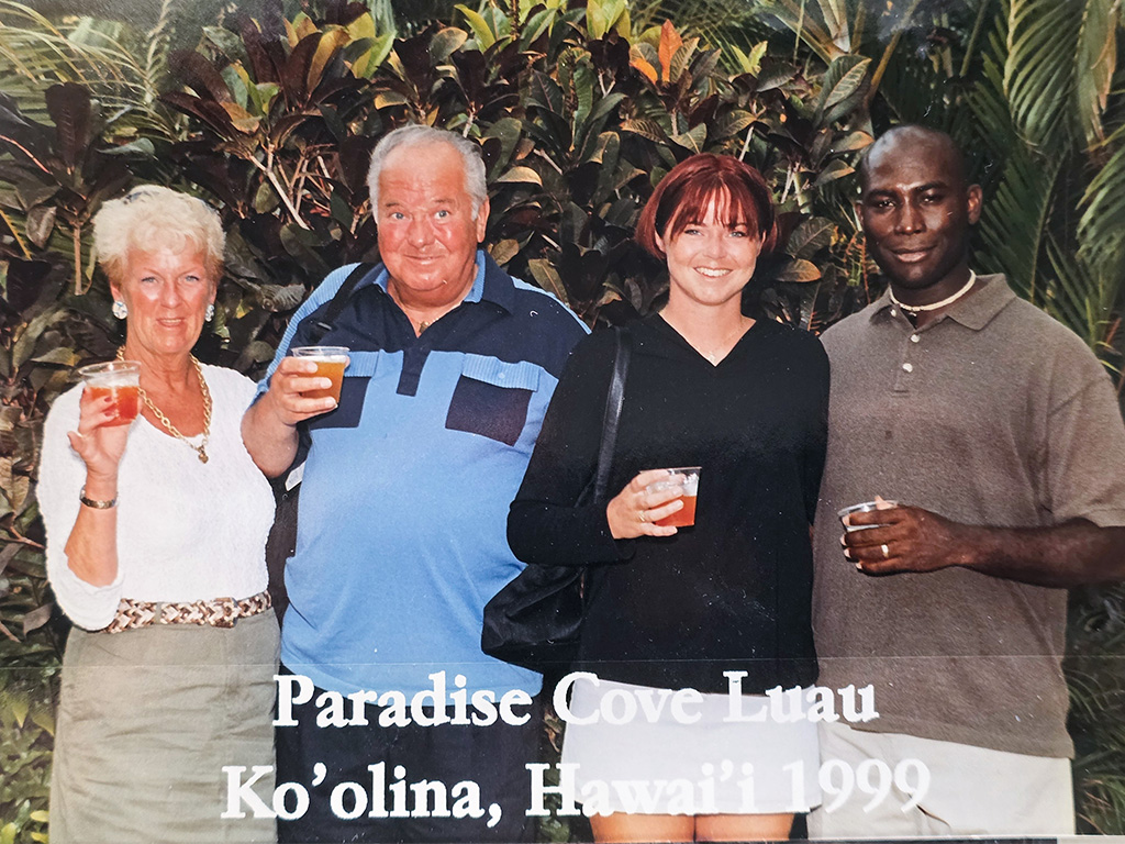 Camilla with her husband Ronald Nicholas and her parents on a visit to Paradise Cove