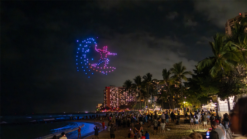 A drone show in Waikiki by Sky Elements Hawai'i, the state's only drone light show outfit