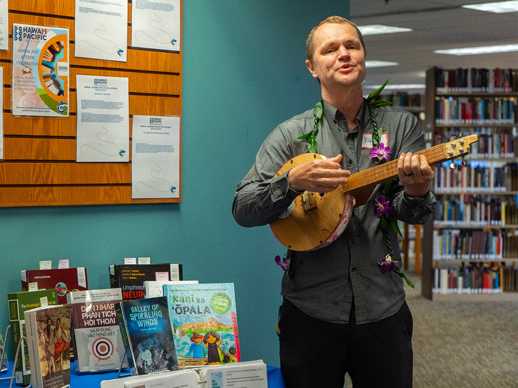 Benjamin Fairfield, who played on his homemade instrument with songs associated with his children's storybook
