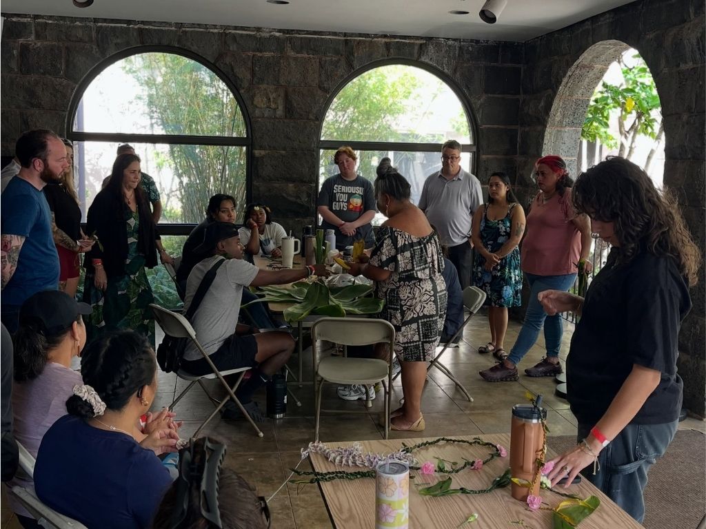 A cultural learning workshop led by Aunty Hiilani Shibata at Bishop Museum
