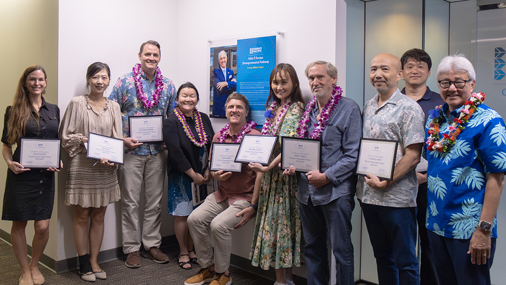 Scarpa Faculty Change Makers with HPU President John Gotanda (far right)