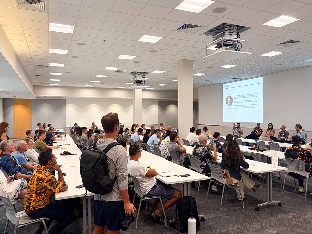 A sold-out crowd gathered at HPU's Aloha Tower Marketplace to learn about artificial intelligence strategy